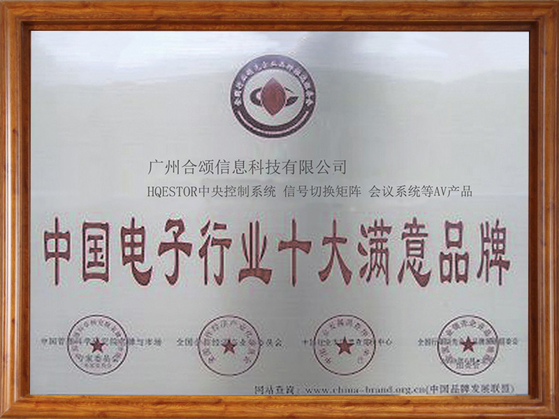中国电子行业十大品牌证书